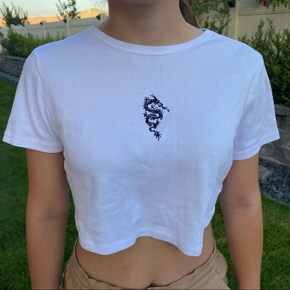 Topshop Black Dragon White T Shirt